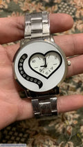 Women's Heart Dial Analog Watch Silver Chain